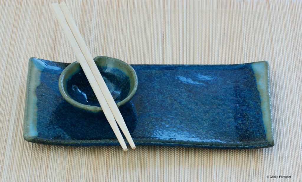 ensemble sushi grès bleu